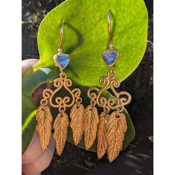 Vintage Sterling Gold Vermeil Blue Moonstone  Earrings, Romantic Gift - Picture 2 of 10